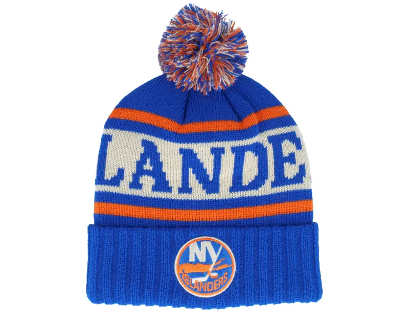 American Needle New York Islanders Pillow Line Knit Royal/Ivory/Orange Pom online