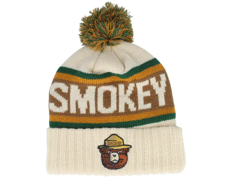 American Needle Smokey Bear Pillow Line Knit Ivory/Green/Gold Pom online