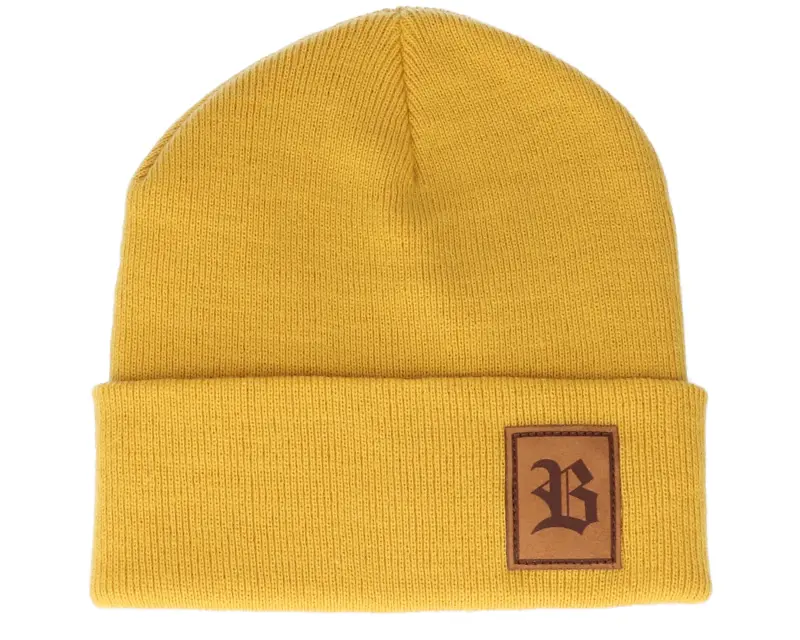 Bearded Man Old English B Patch Mustard Beanie online
