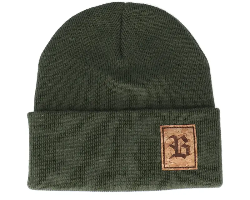 Bearded Man Old English B Patch Olive Green Beanie online