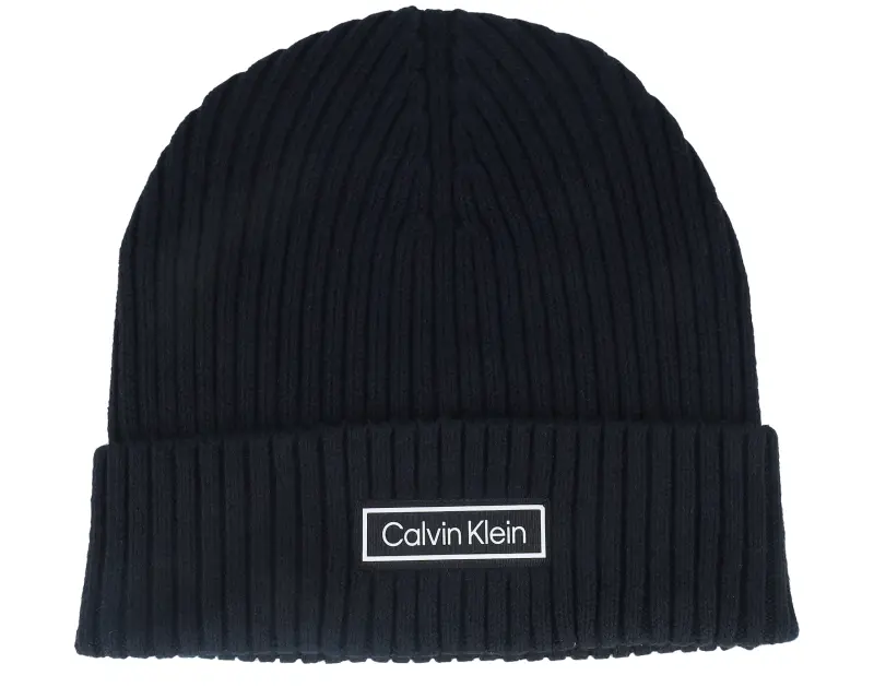 Calvin Klein Patch Chunky Rib Cotton Beanie Black Cuff online