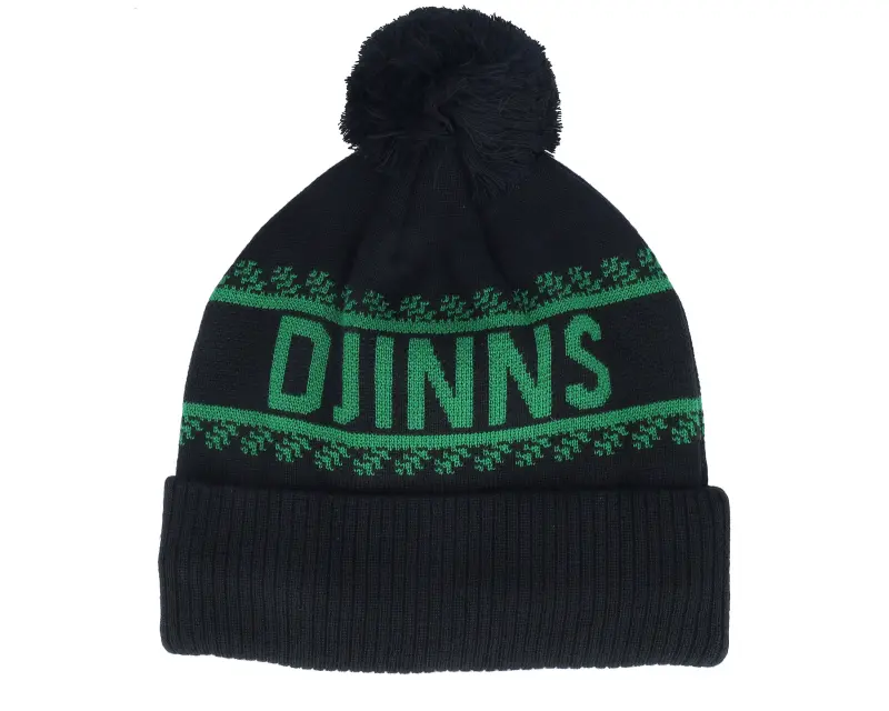 Djinns Bubble Beanie Winter Jacquard Black/Green Pom online