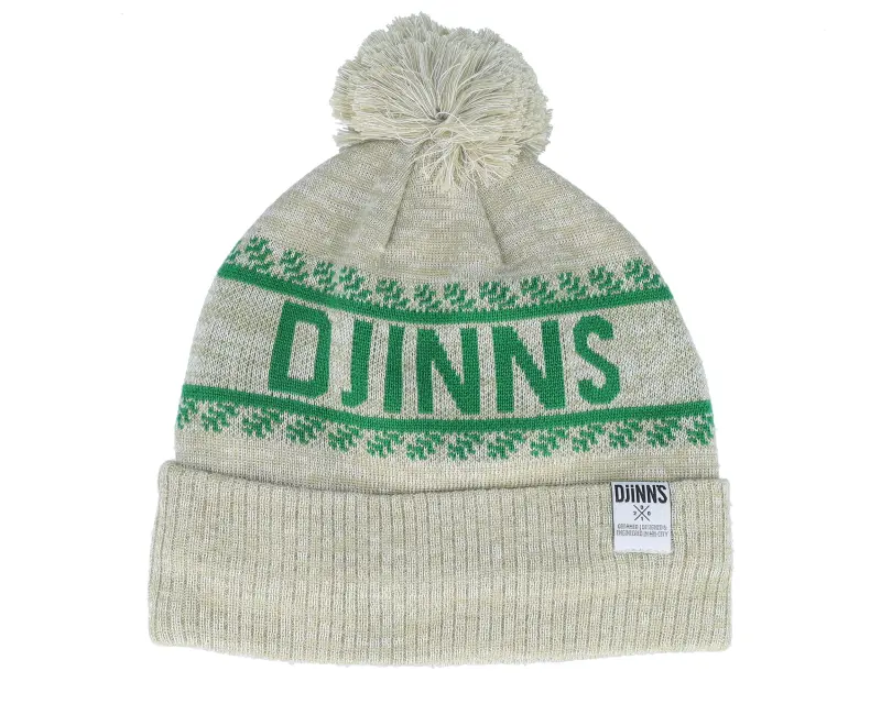 Djinns Bubble Beanie Winter Jacquard Sand/Green Pom online