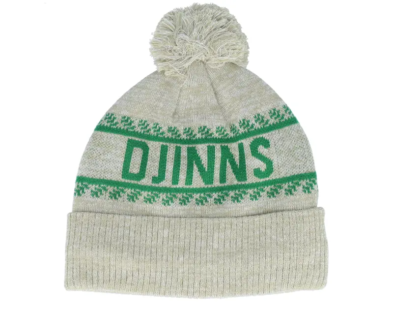 Djinns Bubble Beanie Winter Jacquard Sand/Green Pom online