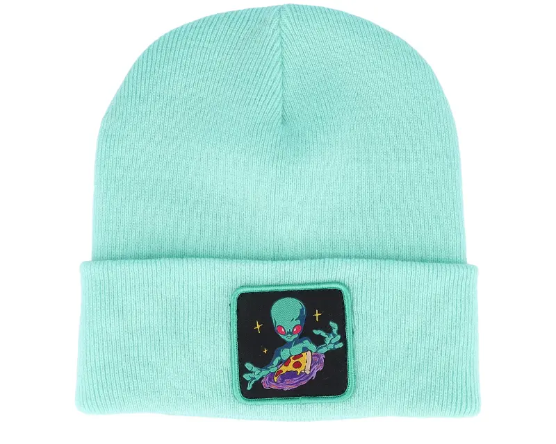 Iconic Alien Space Pizza Patch Mint Cuff Beanie online