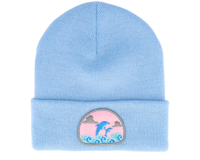 Iconic Dolphin On Waves Patch Light Blue Beanie online
