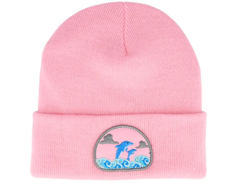 Iconic Dolphin On Waves Patch Pink Beanie online