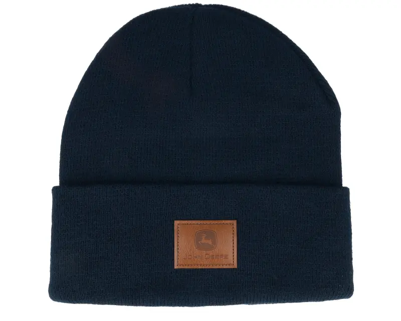 John Deere Fake Leather Patch Beanie Navy Cuff online