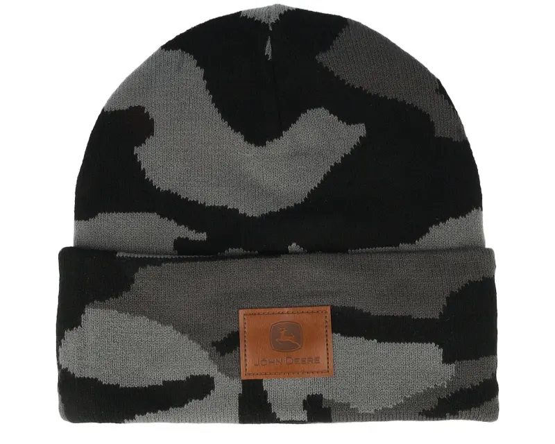 John Deere Fake Leather Patch Knit Beanie Camouflage Cuff online