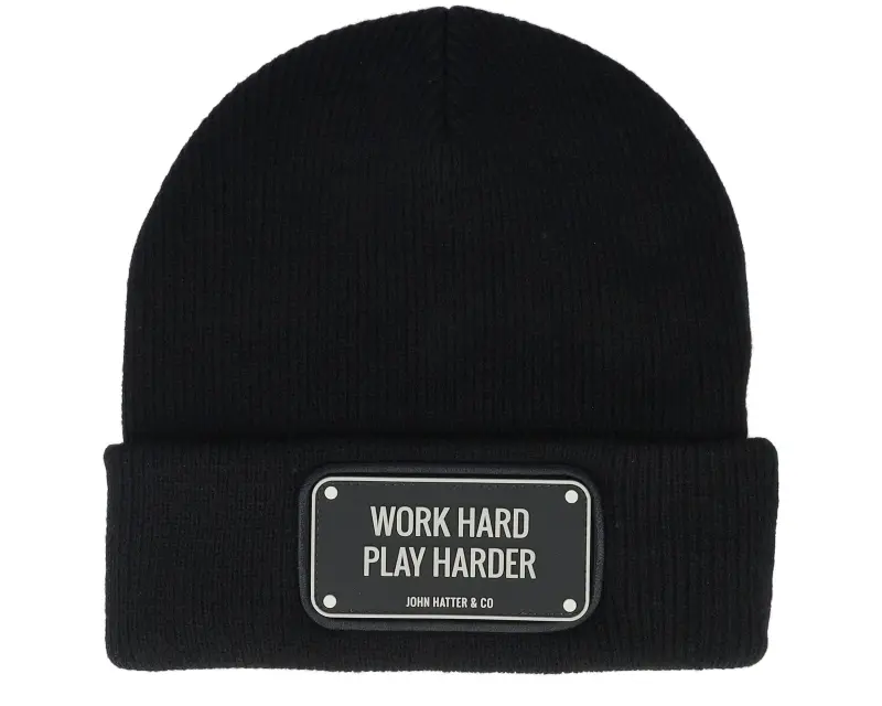 John Hatter & Co Rubber Beanie Work Hard Black Cuff online