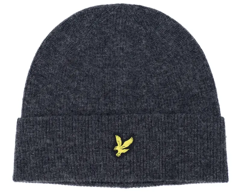 Lyle & Scott Lambswool Blend Ribbed Beanie Charcoal Marl Cuff online