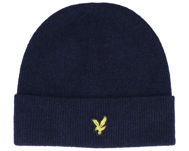 Lyle & Scott Lambswool Blend Ribbed Beanie Dark Navy Marl Cuff online