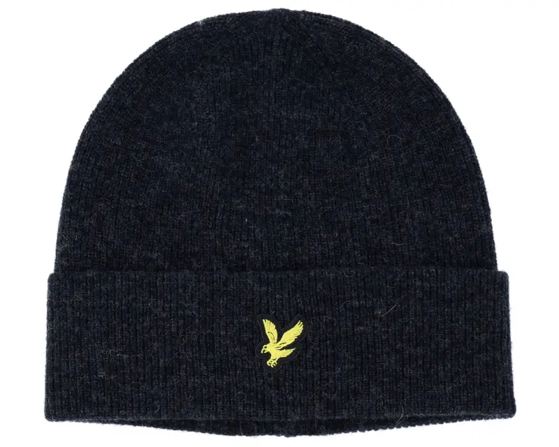 Lyle & Scott Lambswool Blend Ribbed Beanie Jet Black Marl Cuff online