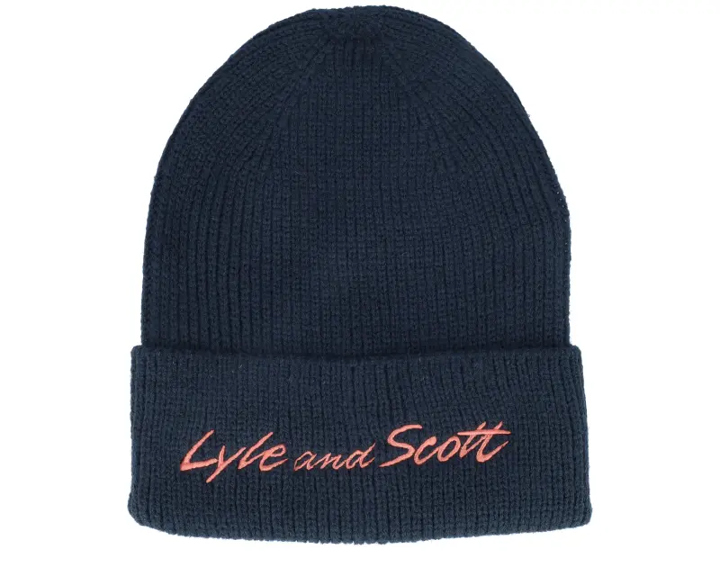 Lyle & Scott Script Embroidery Baseball Beanie Dark Navy Cuff online
