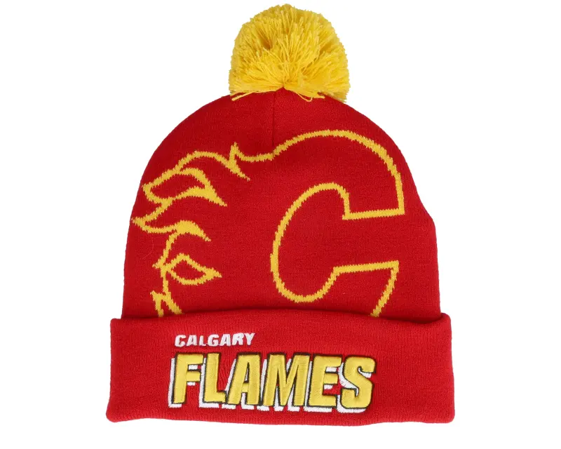 Mitchell & Ness Calgary Flames Punch Out Knit Red Pom online