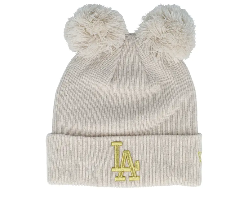 New Era Los Angeles Dodgers Womens Metallic Logo Beanie Stone/Gold Dubble Pom online