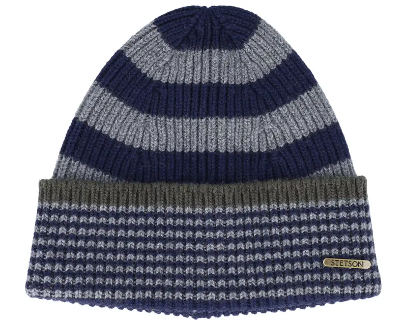 Stetson Beanie Stripes Wool Navy/Grey/Olive Cuff online