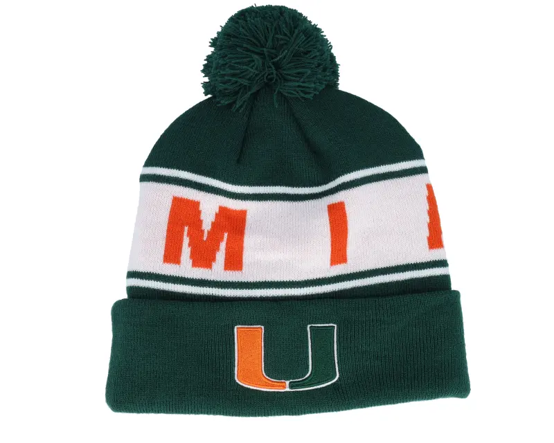 Top of the World Miami Hurricanes Cuffed Knit Field Green Pom online
