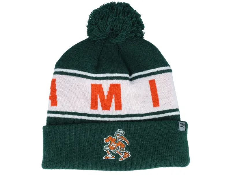 Top of the World Miami Hurricanes Cuffed Knit Field Green Pom online