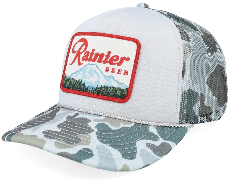 American Needle Mallard Foamy Rainier Beer Grey/White/Camo A-Frame Trucker online