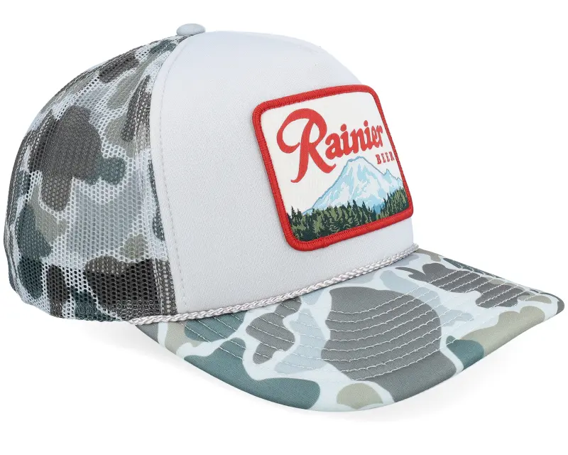 American Needle Mallard Foamy Rainier Beer Grey/White/Camo A-Frame Trucker online