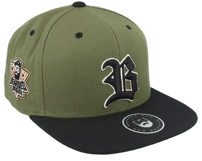 Bearded Man 3D Sport Logo Side Patch Olive/Black Snapback online