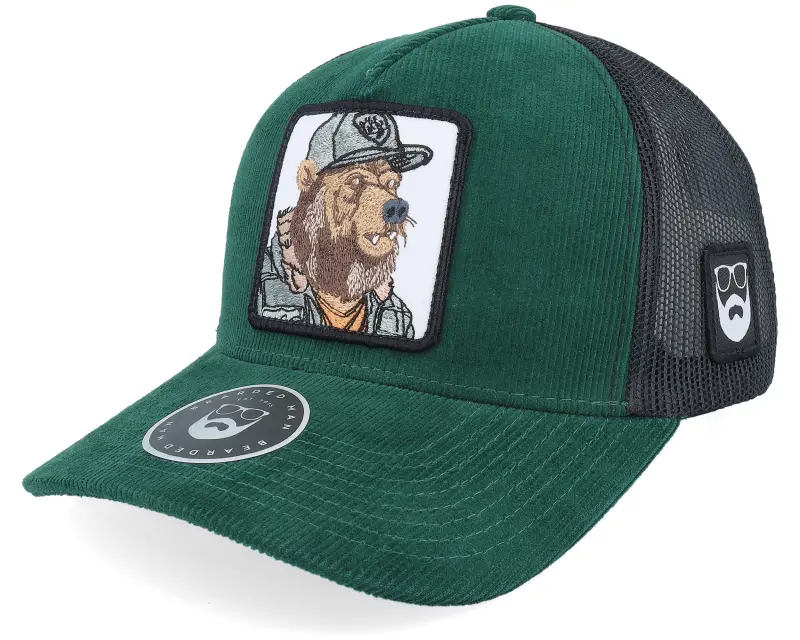 Bearded Man Bear Cap Man Corduroy Green/Black A-frame Trucker online