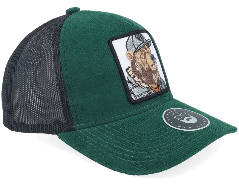 Bearded Man Bear Cap Man Corduroy Green/Black A-frame Trucker online