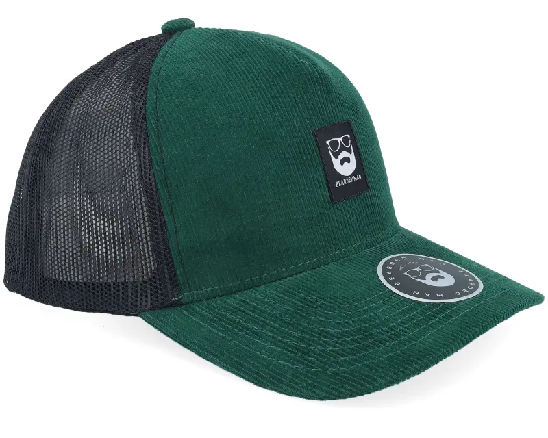 Bearded Man Bm Logo Black Woven Corduroy Green/Black A-frame Trucker online