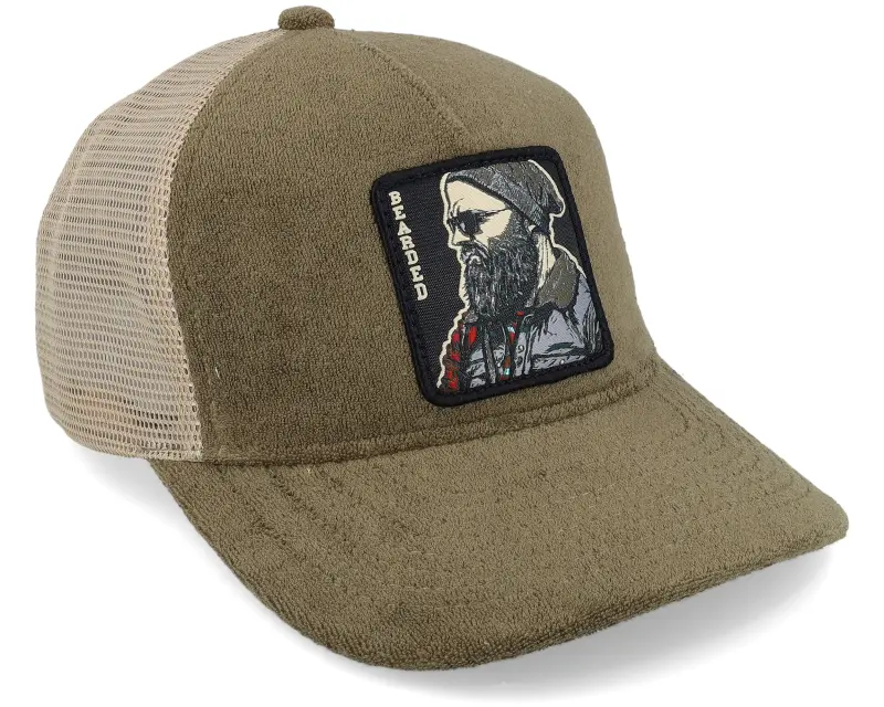 Bearded Man Cap Man Modern Terry Olive Green/Khaki A-frame Trucker online