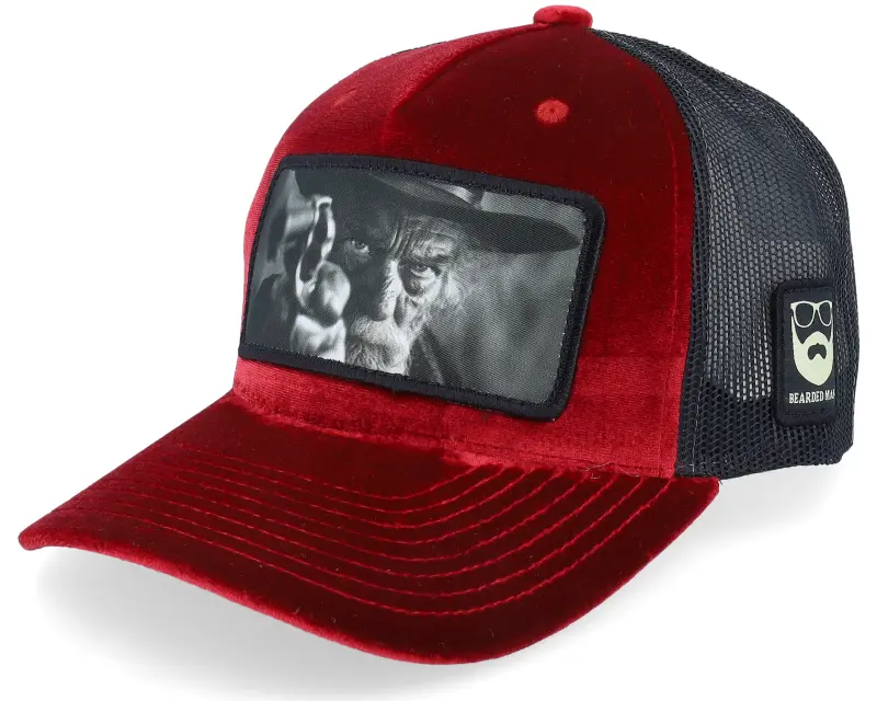 Bearded Man Outlaw With Revolver Velvet Red/Black A-Frame Trucker online