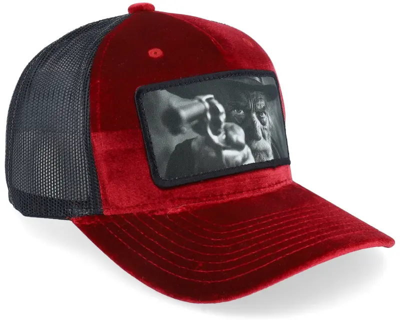 Bearded Man Outlaw With Revolver Velvet Red/Black A-Frame Trucker online