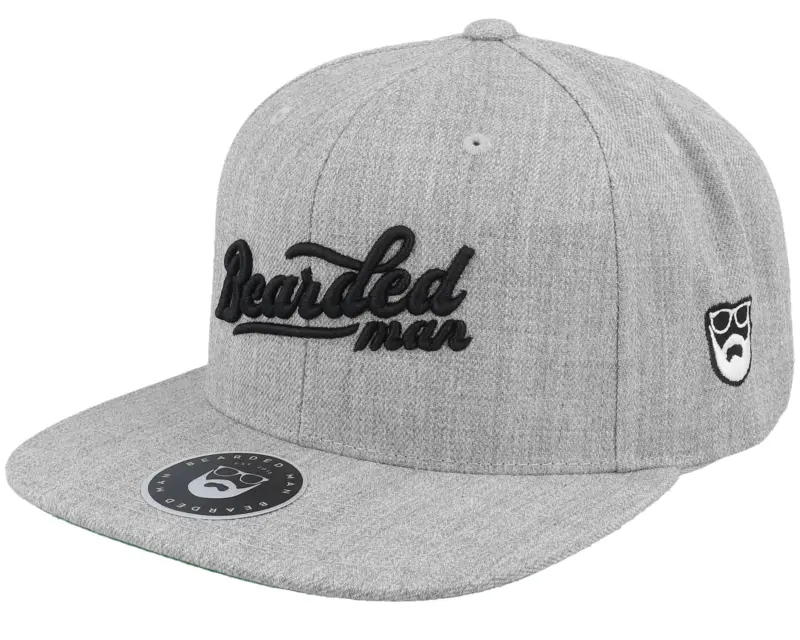 Bearded Man Retro Script 3D Logo Heather Grey Snapback online