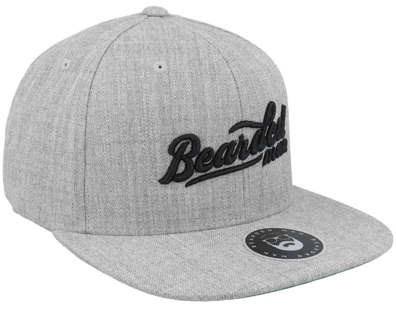 Bearded Man Retro Script 3D Logo Heather Grey Snapback online