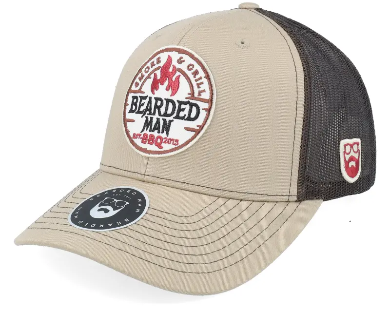 Bearded Man Smoke Grill Bbq Logo 112 Khaki/Coffee Trucker online