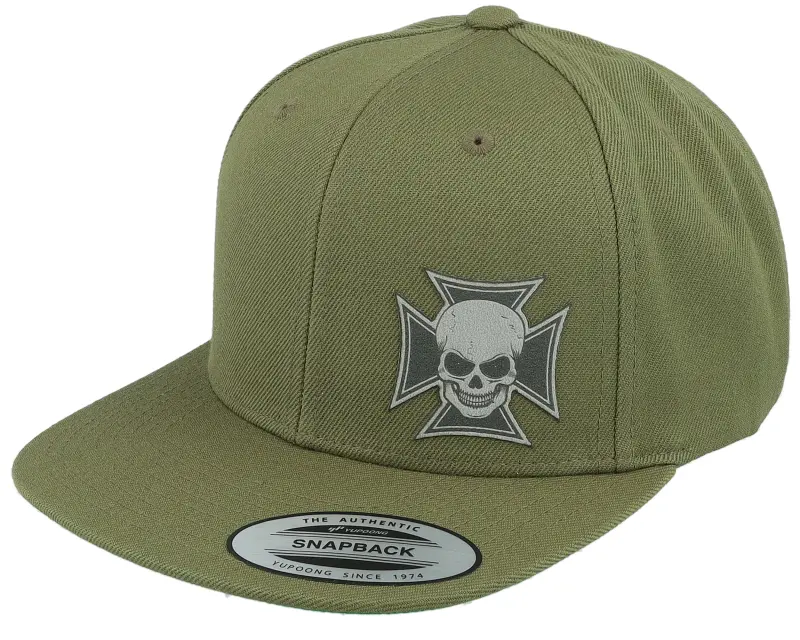 Born To Ride Maltese Cross Skull Grey Patch Buck Snapback online