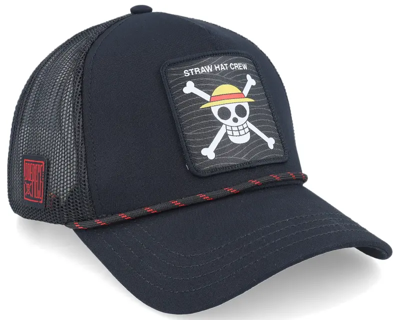 Capslab One Piece Straw Hat Crew Black A-Frame Trucker online
