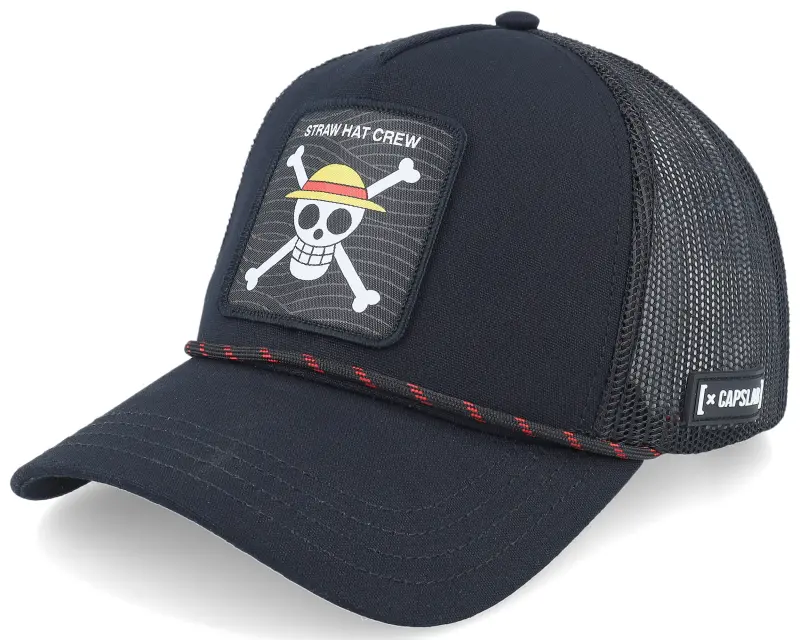 Capslab One Piece Straw Hat Crew Black A-Frame Trucker online