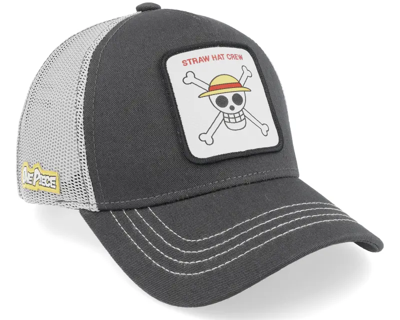 Capslab One Piece Straw Hat Crew Charcoal/Grey Trucker online