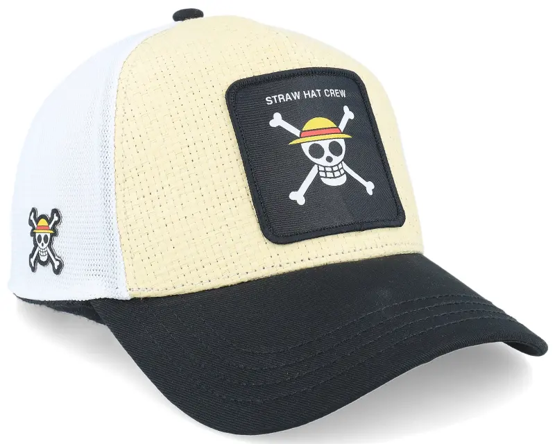 Capslab One Piece Straw Hat Crew White/Beige/Black A-Frame Trucker online