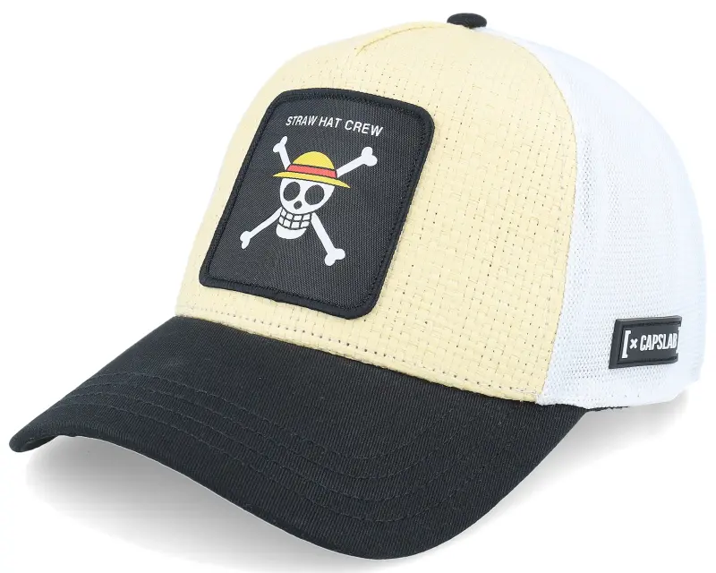 Capslab One Piece Straw Hat Crew White/Beige/Black A-Frame Trucker online