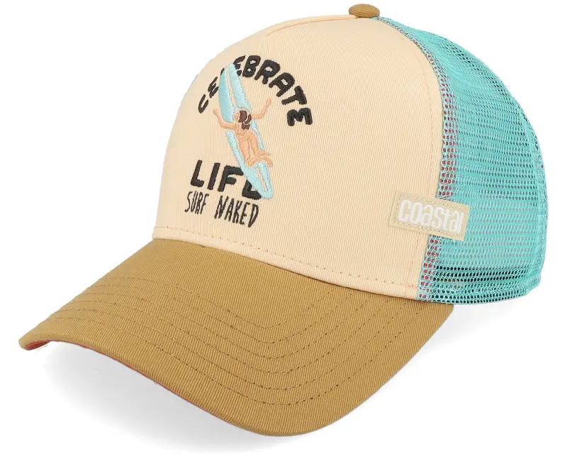 Coastal Celebrate Naked Tuqouise/Sand/Brown A-Frame Trucker online