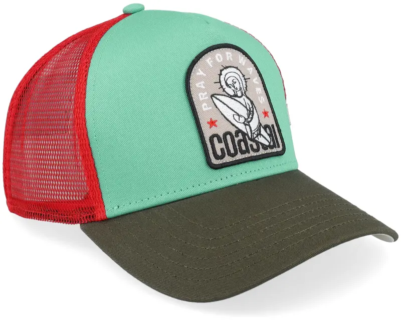 Coastal Hft Pray For Surf Red/Turqouise/Brown A-Frame Trucker online