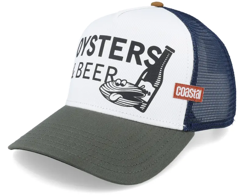Coastal Oysters & Beer White/Olive/Navy Coastal Trucker online
