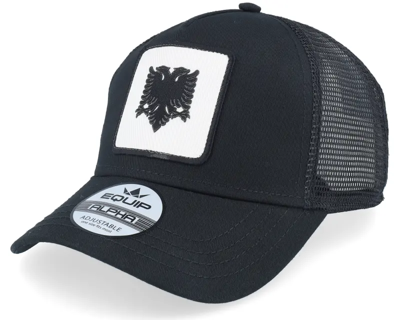 Iconic Albanian Eagle Patch Black A-frame Trucker online