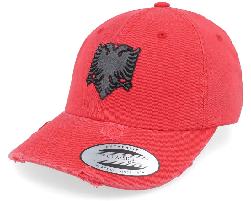 Iconic Albanian Eagle Patch Red Destroyed Dad Cap online