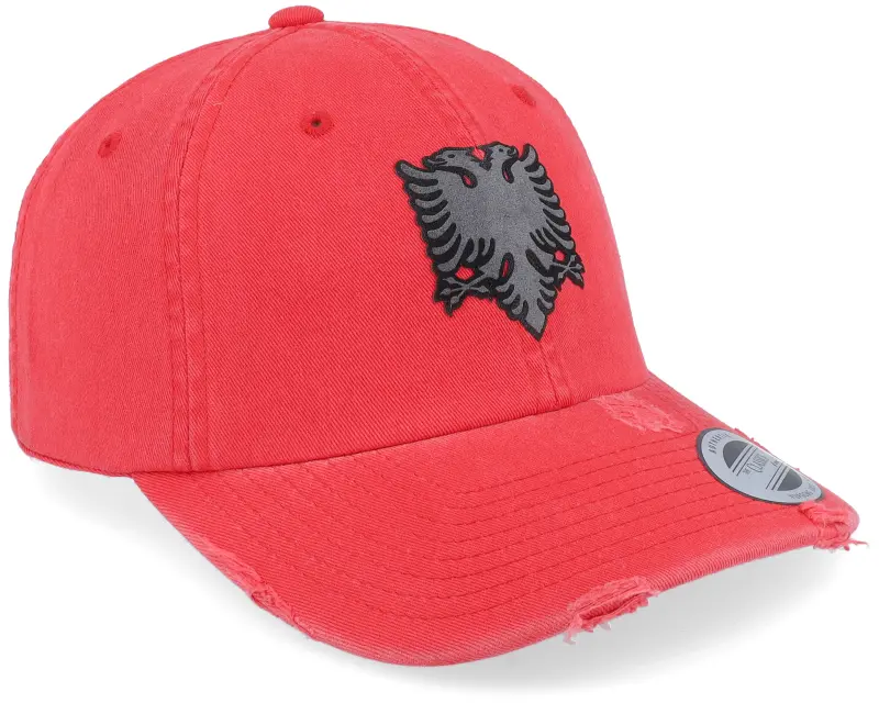Iconic Albanian Eagle Patch Red Destroyed Dad Cap online