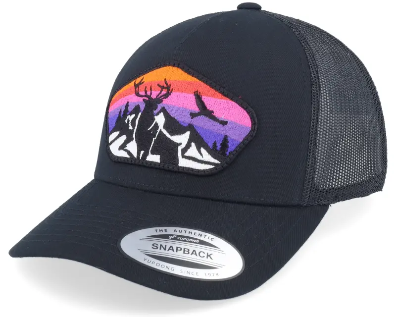 Iconic Colorful Deer Big Patch Black A-frame Trucker online