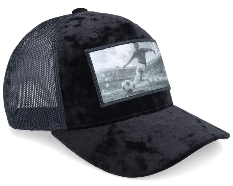 Iconic Football Soccer Player Patch Velvet Black Trucker online