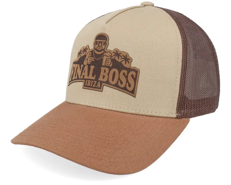Iconic Ibiza Final Boss Engraved Khaki/Brown/Caramel A-frame Trucker online